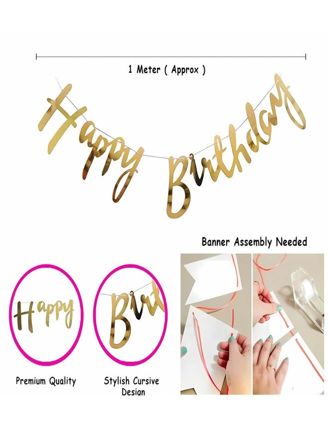 Hemito Happy Birthday Golden Cursive Banner Party Decoration Item with Ribbon Boy Theme Bunting|Happy Birthday Party Cursive Metallic Banner - Gold - Image 2